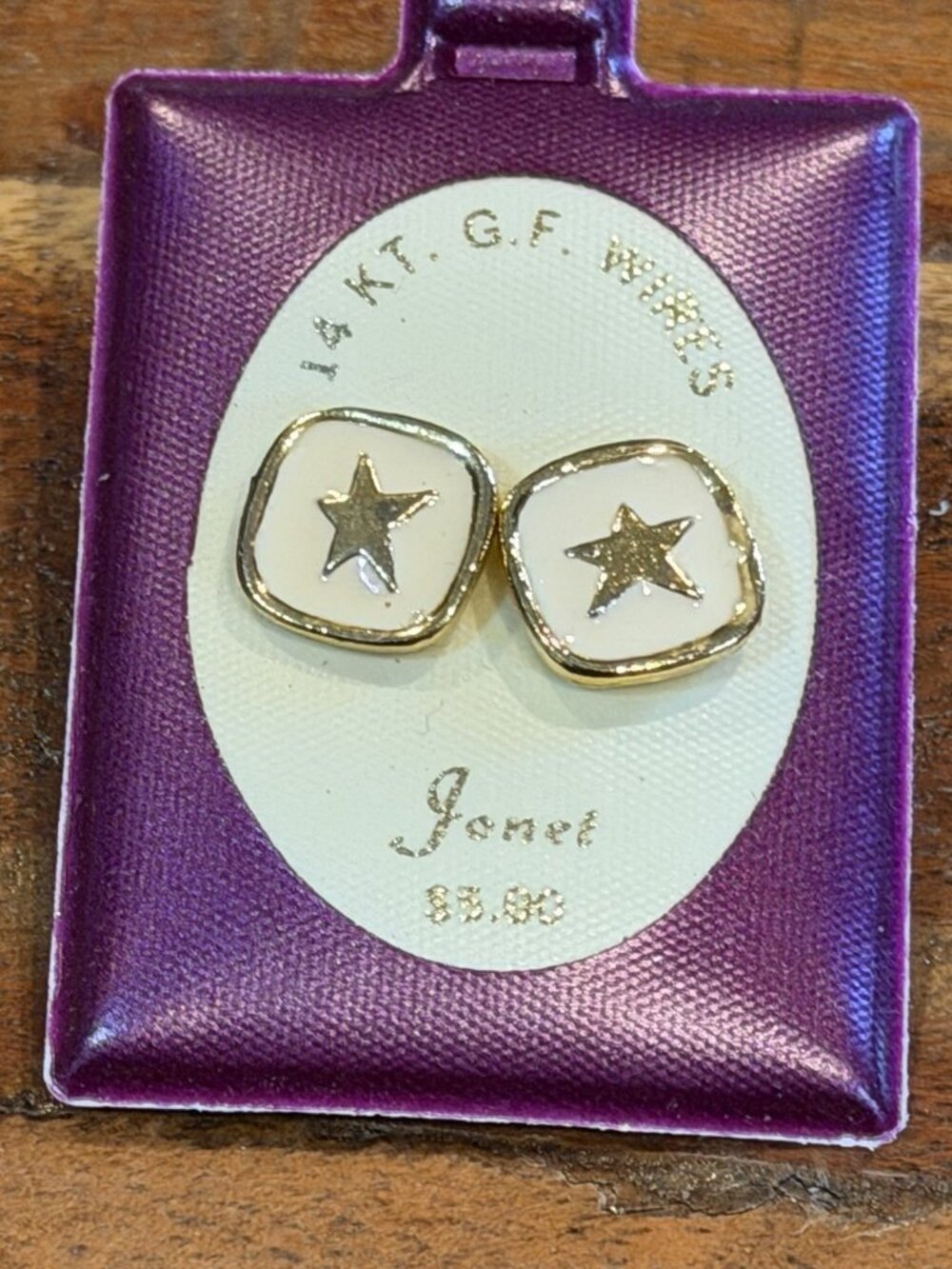 Vintage 14k Gold Filled Wire & Enamel Star Earrings Nos